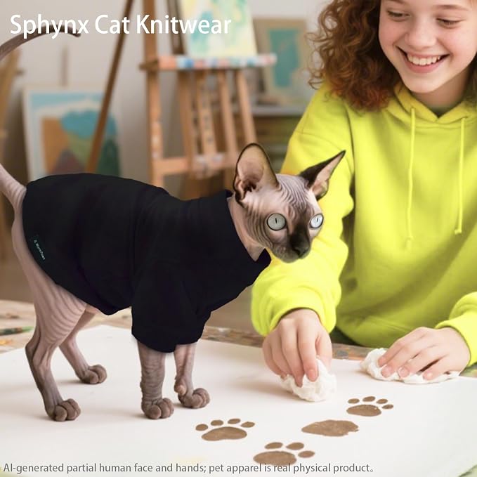 Sphynx Cat Clothes Fleece Cats&Small Dogs Pullover Sweater | Soft warm fleece, covers belly. Stretchy, easy on. Washes well. For small dogs & cats: daily walks, naps, AC rooms.
