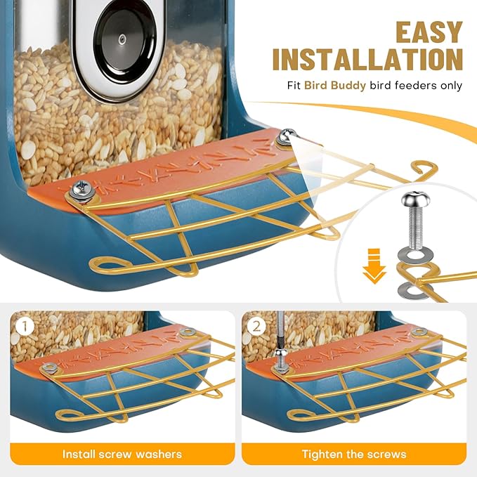 Perch Extender for Bird Buddy, Gold Metal Accessories for Bird Buddy, Custom-Fit Extended Perch with Screws and Washers, Durable Weather-Resistant Add-On for Bird Watching