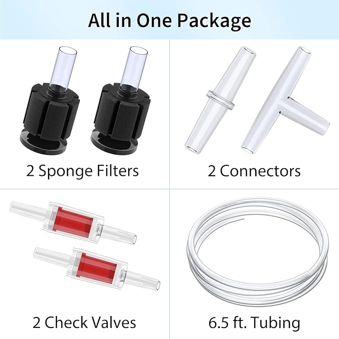 Uniclife Aquarium Air Pump Adjustable 4 LPM 2 Outlets Oxygen Pump with Accessories 100 Gallon Fish Tank