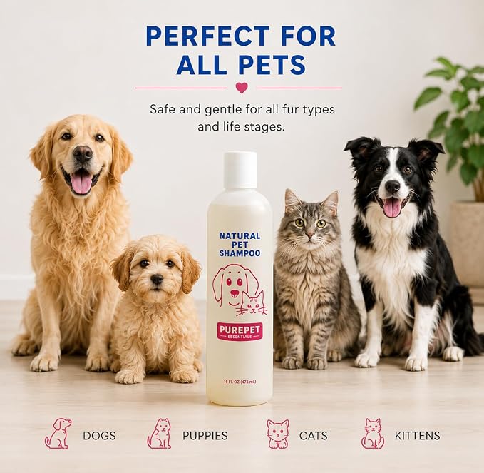 PurePet Essentials Lavender Scent Dog Shampoo for All Pets & Puppies - Natural, Soothing, and Effective 16 0z