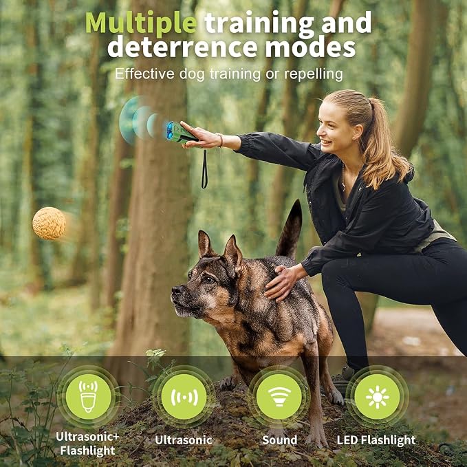 Coredy Dog Bark Deterrent Device, Anti Barking Device for Dogs, Long-Range Ultrasonic Stop Bad Behavior, Rechargeable and Portable Dog Barking Control Device, Safe for Dogs & Humans