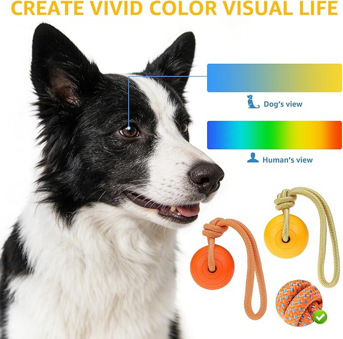 SCENEREAL Floating Dog Pool Toys - Ball on Rope Fetch and Tug-of-War Toy for Medium Large Dogs Outdoor Training, EVA Rubber Water Pet Interactive Toys for Summer Beach, 2 Pack, Orange & Yellow