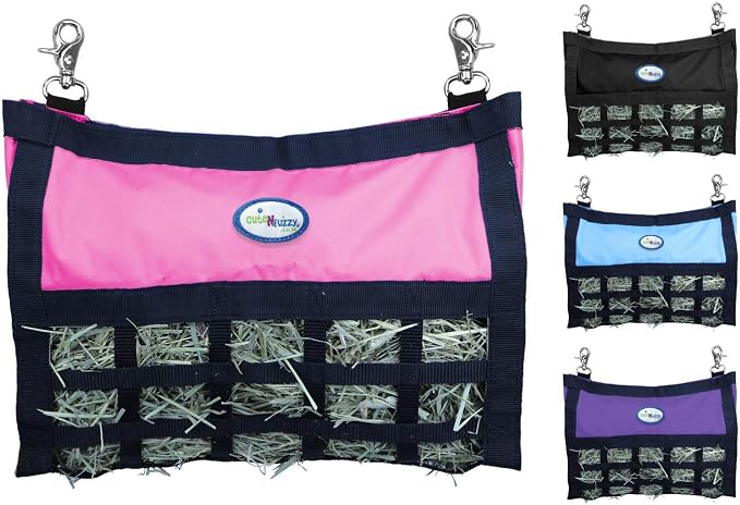 Rabbit & Guinea Pig Hay Bag Feeder with Super Tough Bottom® Design | Large 15" x 11" x 3" Hanging Hay Feeder | Organized Feeding | Made in USA Design (Hurricane Blue, Large 15" x 11" x 3")