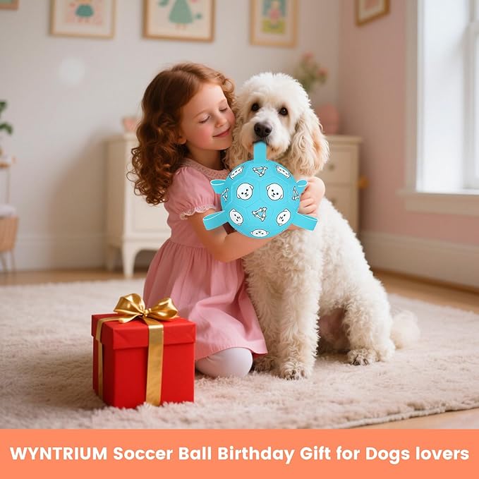 Dog Toy Soccer Ball with Grab Tabs, Durable Dog Soccer Ball, Dog Birthday Toys for Medium & Large Dogs, 8 Inch