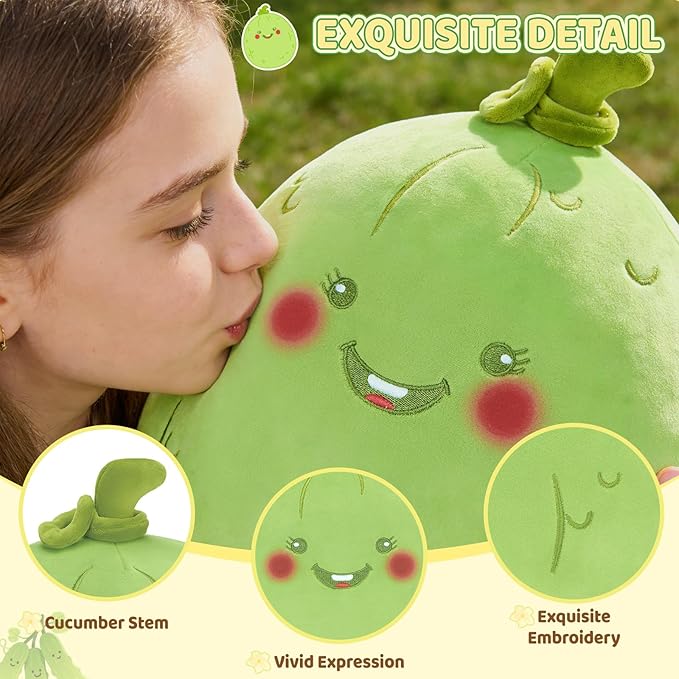 PEACH CAT Original Pickle Stuffed Animal 12" Cute Cucumber Plush Soft Vegetable Plushies Toys Gifts for Kids Green