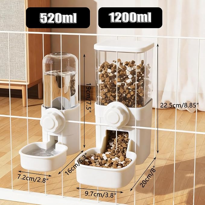 Hanging Automatic Food Water Dispenser,Rabbit Feeder Guinea Pig Water Bottle Food Feeder for Ferret Guinea Pig Rabbit Bunny Cage Accessories (White)