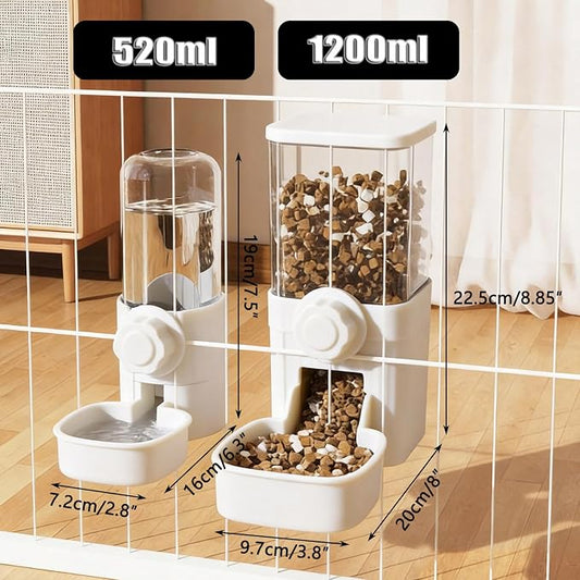 Hanging Automatic Food Water Dispenser,Rabbit Feeder Guinea Pig Water Bottle Food Feeder for Ferret Guinea Pig Rabbit Bunny Cage Accessories (White)