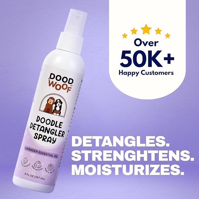 Dood Woof Dog Detangler Spray - Dematting Leave-in Conditioner for Doodles - Goldendoodle Labradoodle Poodle Puppy Grooming - 8 oz