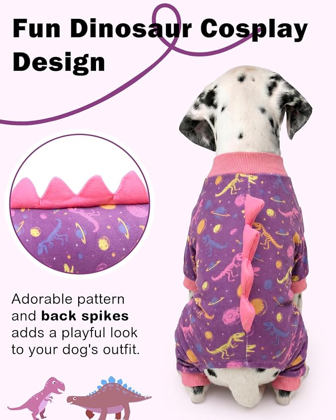 CuteBone Dinosaur Costume Dog Pajamas, Stretchy Spandex Crystal Velvet Sleepwear Coat for Small Dogs, Soft & Warm Pet Outfit Clothes for Cold Weather, Cozy Pullover Design COSP26M