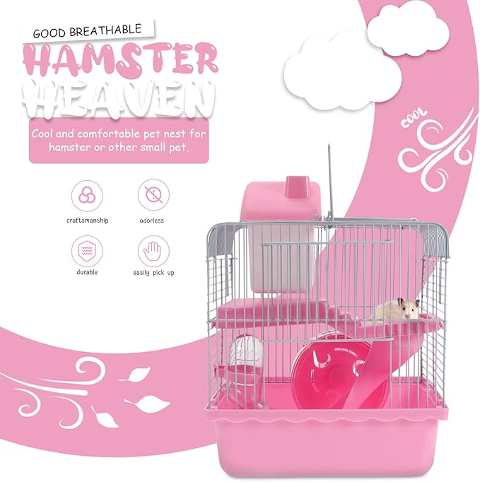 Hamster Cage, Small Castle Luxury Hamster Cage Small Animal Cage Laura Enclosure Hamster Habitat 9.45 x 7.09 x 12.2 in & Includes All Accessories for Dwarf Hamsters, Guinea Pig