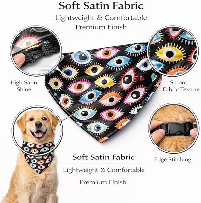 Luxury Satin Dog Bandana – Slip-On Collar Style, Premium Pet Scarf for Medium, Large & XL Dogs – Special Occasion Accessory (Collar Not Included) (Medium - Extra Large, Evil Eye Luxe - Satin)