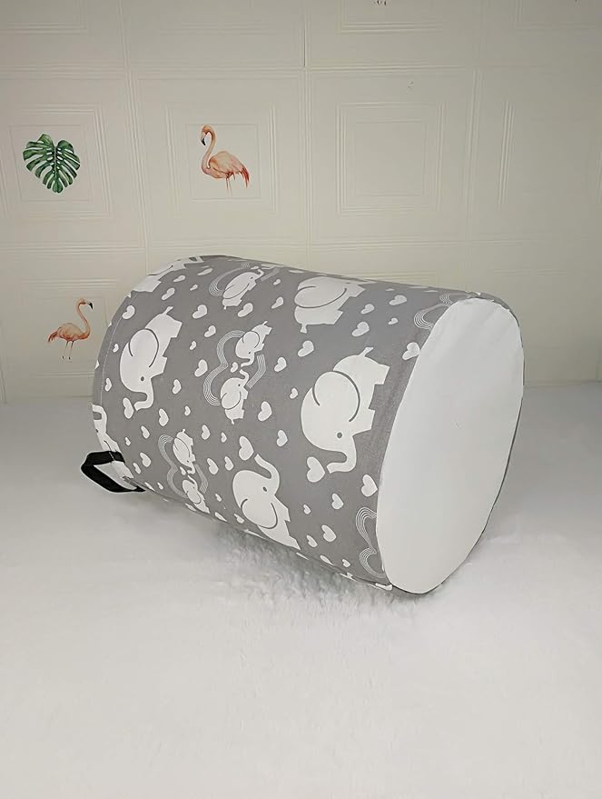 Kids Laundry Hamper Storage Basket Laundry Organizer Hamper Storage Bins Clothes Box Nursery Hamper Gift Basket with Handles (Love elephant)