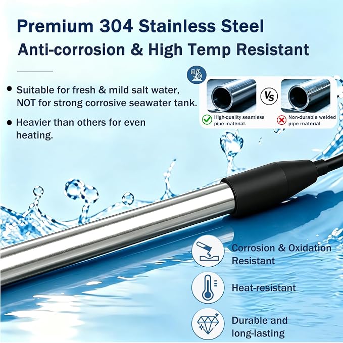 Xyloz 1800W Immersion Water Heater for Pool, Electric Fully Submersible Water Heater with Thermostat & GFCI, for Sink, Bathtub, Baptismal, Small Swimming Inflatable Pool, Hot Tub, Bucket Outdoor