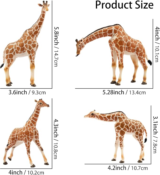 Giraffe Toy Figurines Set, 4PCS Realistic Wild Animals Figures with Giraffe Calf, Plastic Giraffe Cake Topper Birthday Gift Decor for Kids & Toddlers Ages 3+