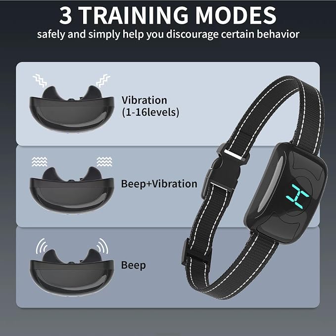 No Shock Vibration Bark Collar for Large & Medium Dogs - Safe & Humane Dog Bark Collar with Beep & Vibration, 3 Adjustable Sensitivity Levels, 100% IPX7 Waterproof Dog Training Collar