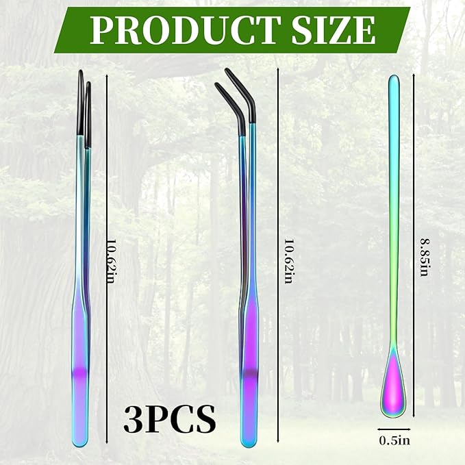 3 Pack Reptile Feeding Tongs,Stainless Steel Feeding Tongs, Aquarium Tweezers with 10.6" Straight, Curved and Spoon Tips for Easy Feeding