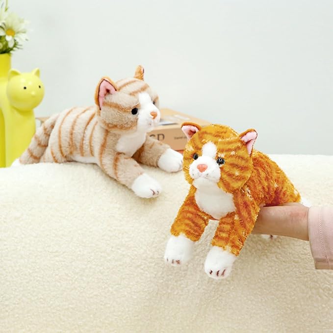 PEACH CAT Striped Cat Stuffed Animal 9.8" Realistic Kitten Plushies Soft Plush Toys Gifts for Kids Orange