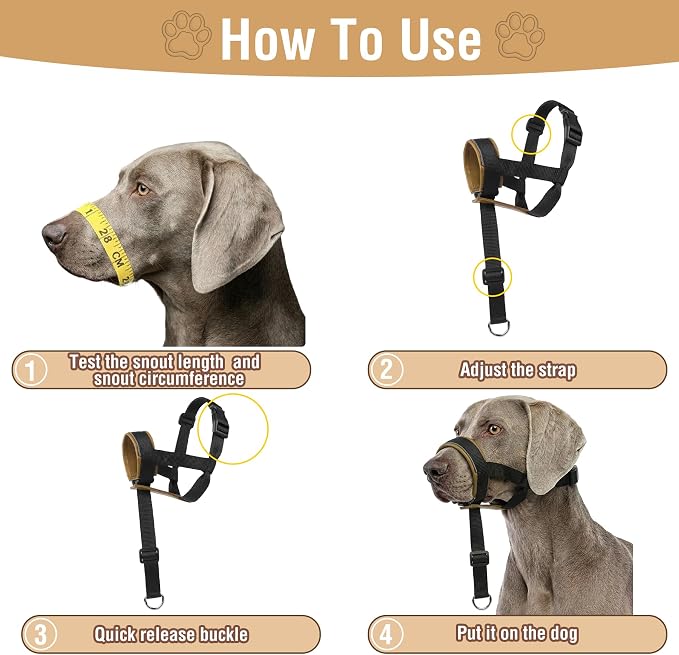 Dog Muzzle,Adjustable Loop Pets Muzzle Soft Leather Protect Skin Puppy Muzzles Prevent Biting Chewing Barking Allow Panting Drinking,Not Include Dog Collar (Khaki, Medium)