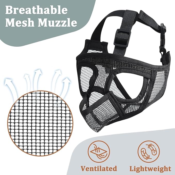 Mayerzon Short Snout Dog Muzzle for French Bulldog with Full Pant Design to Prevent Eating Biting, Soft Mesh Dog Muzzle for Shih Tzu Pug English Bulldog for Grooming Walking, Allow to Drink and Feed