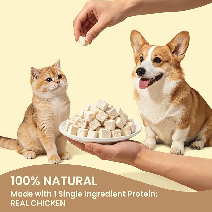 Freeze Dried Chicken,Freeze Dried Chicken Dog Treats Natural No Additives,Single Ingredient,High Protein,Suitable for All Ages Cats and Dogs,Dehydrated Suitable for Training