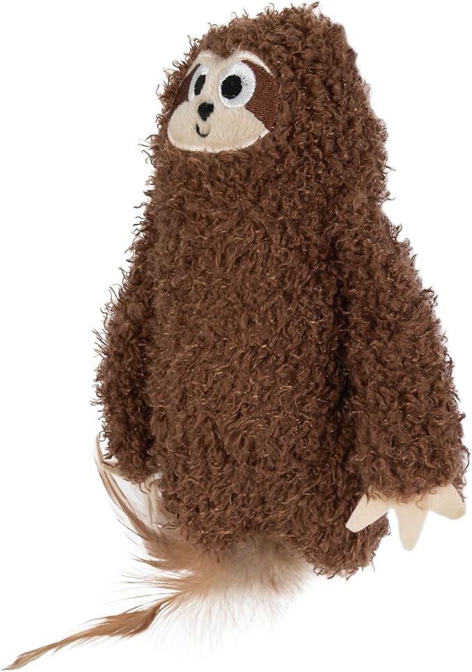 Mad Cat Sloth Kicker Crinkle Cat Toy with Catnip and Silvervine, in Brown | Rustling texture sparks energetic wrestling and playful sessions for felines, single piece made for solo fun time at home