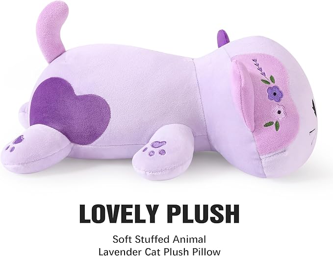 Onsoyours Original Lavender Cat Plush Kitty Plushies Toy Kitten Stuffed Animal Soft Pillow Little Kawaii Plushie Gift for Kids & Adults (Lavender Cat,9")