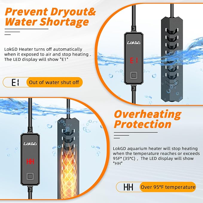 Upgraded 100W Intelligent Aquarium Heater,59°F-93°F Submersible Fish Tank Heater with Intelligent Digital Display Controller and Auto Power Off for 8-26 Gallon Freshwater Saltwater Fish Tanks