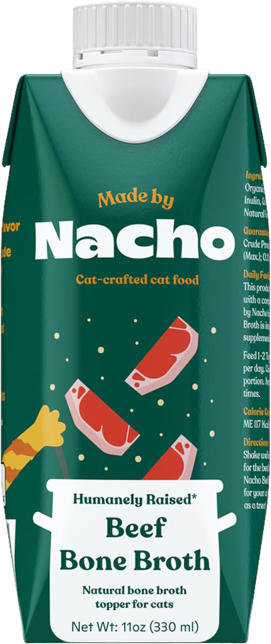 Made by Nacho Bone Broth Cat Food Topper for Hydration and Picky Eaters - Add Protein and Flavor to Your Dry Cat Food – Supports Optimal Nutrition, Digestion, Skin & Coat, 11 oz. Beef