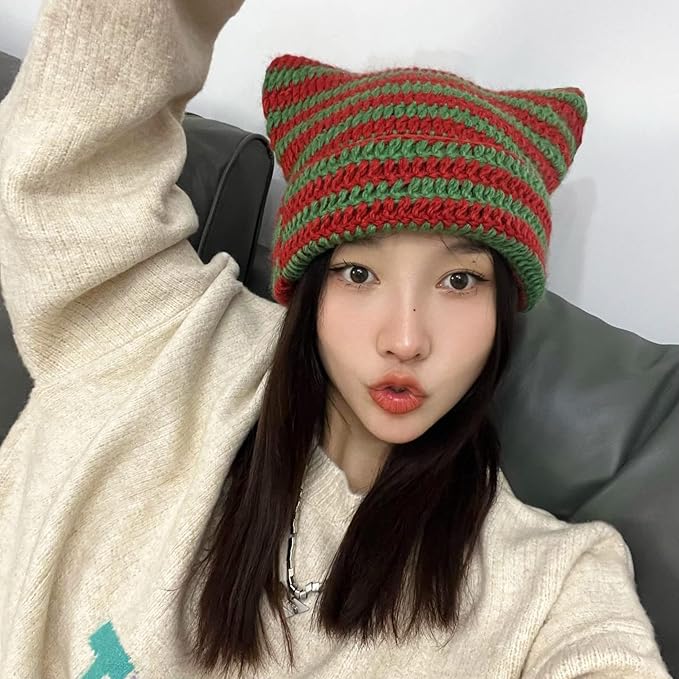 Crochet Hats for Women Cat Beanie Vintage Beanies Women Fox Hat Grunge Accessories Slouchy Beanies for Women