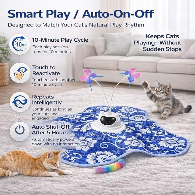 Interactive Cat Toy for Indoor Cats, Rechargeable 3-in-1 Hide and Seek Cat Toy with Spinning Butterfly & Plush Tail, Ultra-Quiet Touch Activated Self Play Cat Exercise Toy for Adult Kittens (Teal) | Touch Activated, Spinning Butterfly, Plush Tail, Ultr...