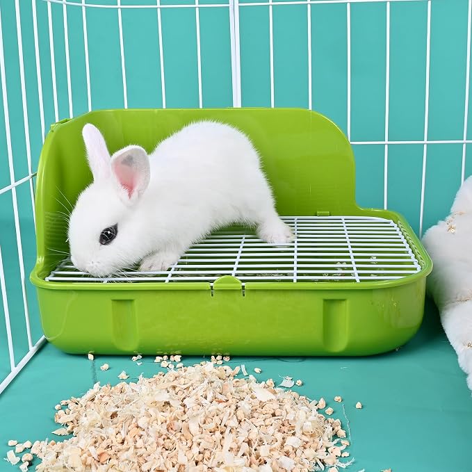 RUBYHOME Rabbit Litter Box Toilet, Plastic Square Cage Box Potty Trainer Corner Litter Bedding Box Pet Pan for Small Animals, Rabbits, Guinea Pigs, Chinchilla, Ferret, Galesaur, 11.4 Inches (Green)