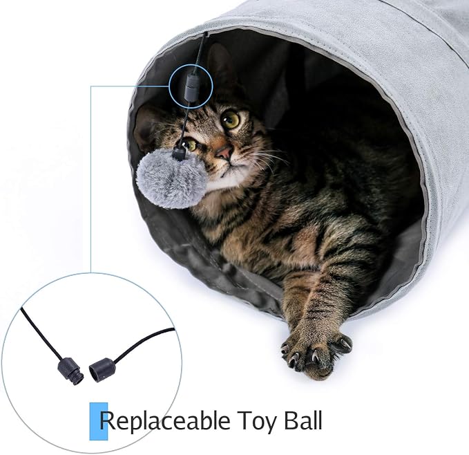PAWZ Road Collapsible Cat Tunnel, 3 Way Cat Play Tube 10.5” in Diameter | Collapsible Cat Play Tunnel with Spacious Play Tubes, Multiple Peek Holes & Interactive Hanging Ball for Indoor Cats