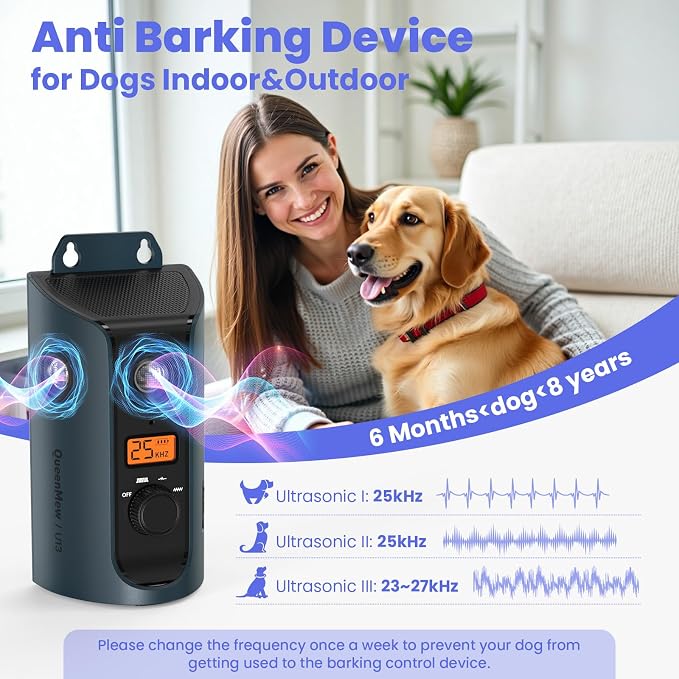 Anti Barking Device, 50FT Solar Charging Dog Barking Deterrent Device, Tri-Directional Ultrasonic Stop Dog Barking Device, Barking Control Device for Indoor Outdoor | Solar Charging Tri-Directional Ultrasonic