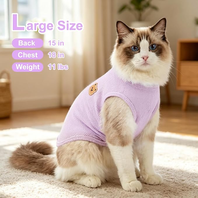 Waffle Knit Cat & Dog T Shirt for Small Dogs, Stretchable Puppy Shirt for Sphynx Cats & Small Breeds, Pet Clothes | Breathable Summer/Winter Apparel for Newborn(Purple&Blue&Green X-Large)