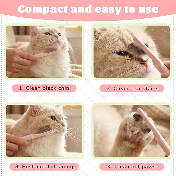 Eye Comb for Small Dogs, Stainless Steel Flea Comb for Small Dogs Gentle Round-Head Grooming Tool Tear Stain Combs Design for Pet Facial Paw Grooming Cats Dog