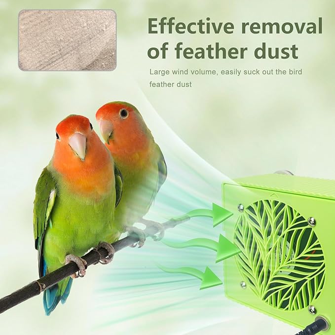 Bird Dust Vacuum,Acuum Cleaners for Pet Birds Feathers,Adjustable Wind Speed,Bird Cage Accessories for Conure Cockatiel Budgies Lovebird Parrotlet. (Green)