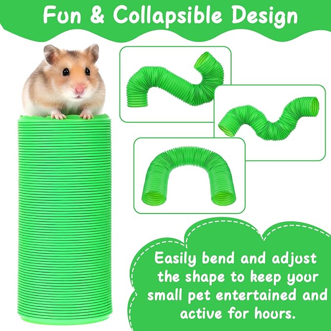 4 Pack Hamster Tunnels, Foldable Plastic Tube Toy & Hideout for Hamsters, Mice, Rats, Ferrets, Guinea Pigs, and Other Small Animals (Blue, Green, Pink, White)