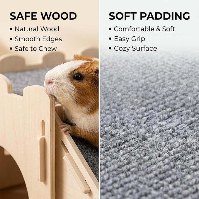 Guinea Pig Hideout Wooden Ramp and Ladder Board, Small Animal Climbing Board with Slats, Can Be Used as Bridge with House, for Guinea Pig, Chinchilla