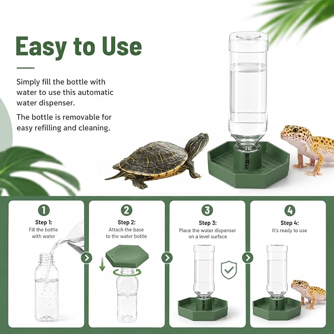 Reptile Water Dispenser, Terrarium Tank Reptiles Food Feeders Bowl, Reptile Water Feeder, Automatic Water-Dispenser, Bearded Dragon Water-Bowl, Small Water-Dish for Lizards Turtles Snake (12.5x10.8cm)