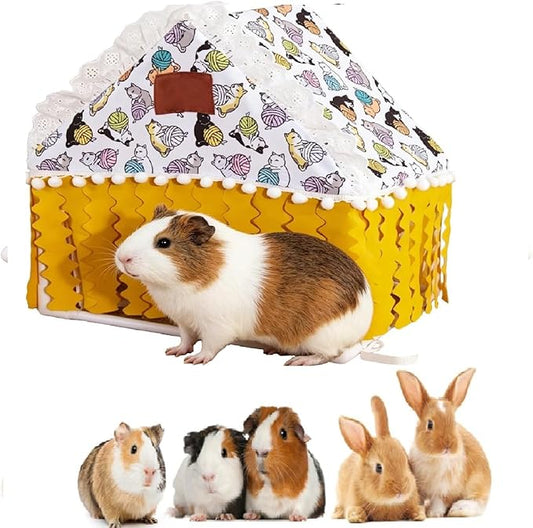 Guinea Pig Hideout Tunnel - Bunny Hideout, Machine Washable Guinea Pig Hide Tent Houses & Habitats, for Hamster Rabbit Rat Mice Parrot Chinchilla Hedgehog Flying Squirrel - Playing Sleeping(Triangle)