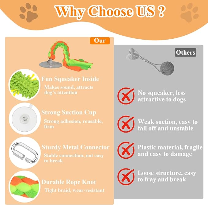 Suction Cup Dog Toys for Small Medium Dogs, Tug of War Rope Toy for Puppy Teething, Interactive Enrichment that Sticks to Floor for Indoor Play (2 Colorful Ropes)