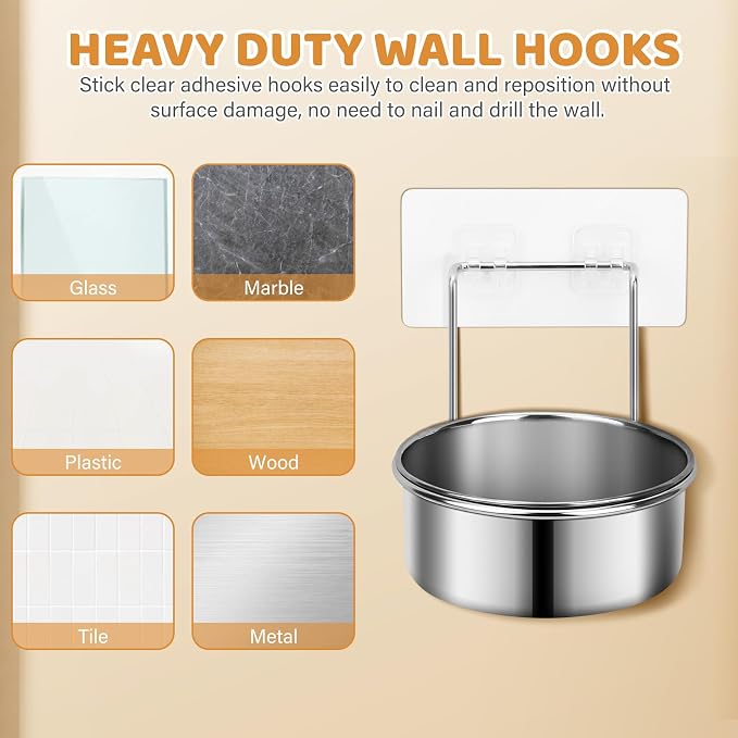 2 Pcs Small Wall Mounted Cat Bowls, Elevated Hanging Puppy Food and Water Bowls Stainless Steel Non-Spill Kitten Feeding Dish with Wall Mounted Hook for Small Pets (M (5.5x2.1'' & 4.7x2''))