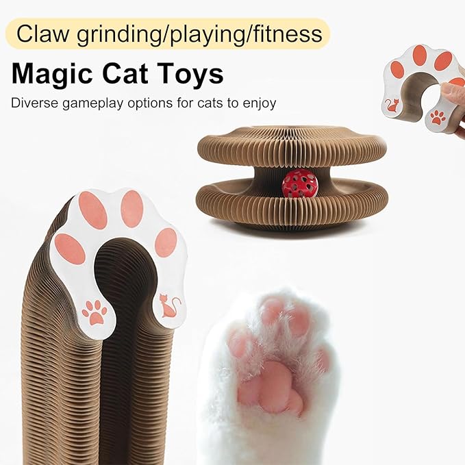 3PC Kitty Curls Cat Toy,Magic Organ Cat Toy,Cat Scratcher for Grinding Claw Cardboard Cat Toys,Interactive Scratch Pad with Toy Ball,Durable Eco-Friendly Ring for Play, Chase & Scratch