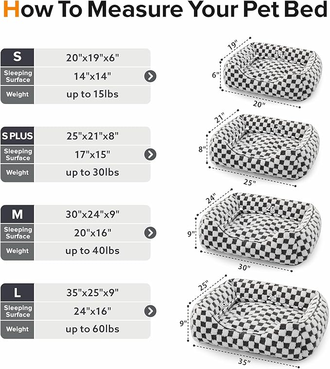 JOEJOY Dog Bed for Medium Small Dogs - Rectangle Orthopedic Dog Sofa Bed, Cute Modern Puppy Bed with Jacquard Shaggy Plush & Anti Slip Bottom, 25x21x8inches, Grey