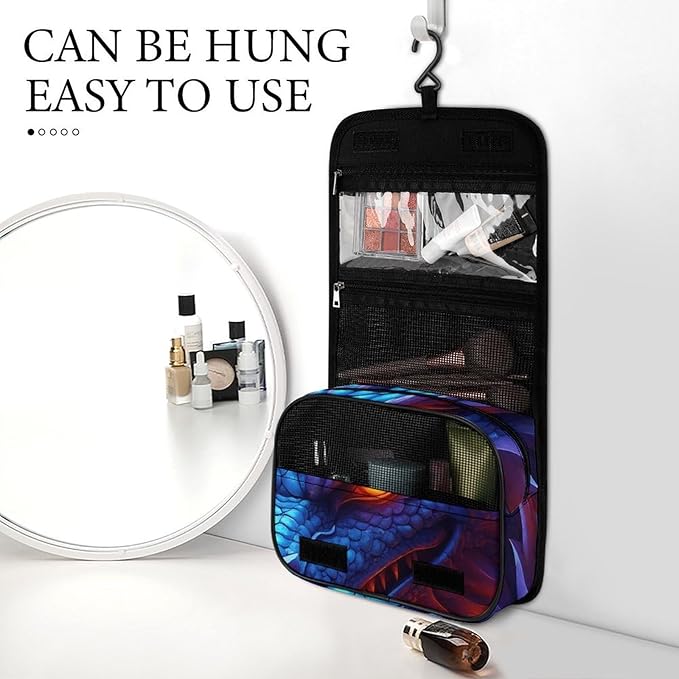 Hanging Cosmetic Bag Dragon Portable Travel Makeup Pouch Multifunction Handle Travel Toiletry Bag Organizer with Hook