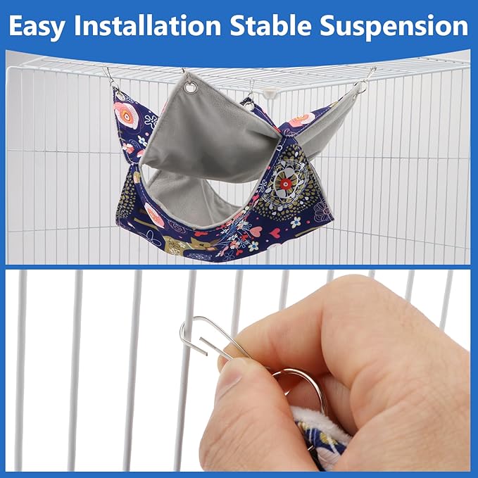 Litewoo Rat Ferret Hammock Hanging Small Animal Hammock Toy Warm Pet Bunk Bed Cage Accessories for Small Animals Ferret Guinea Pig Chinchilla Sugar Glider Hamster Squirrel Bird(Blue Deer,Medium)