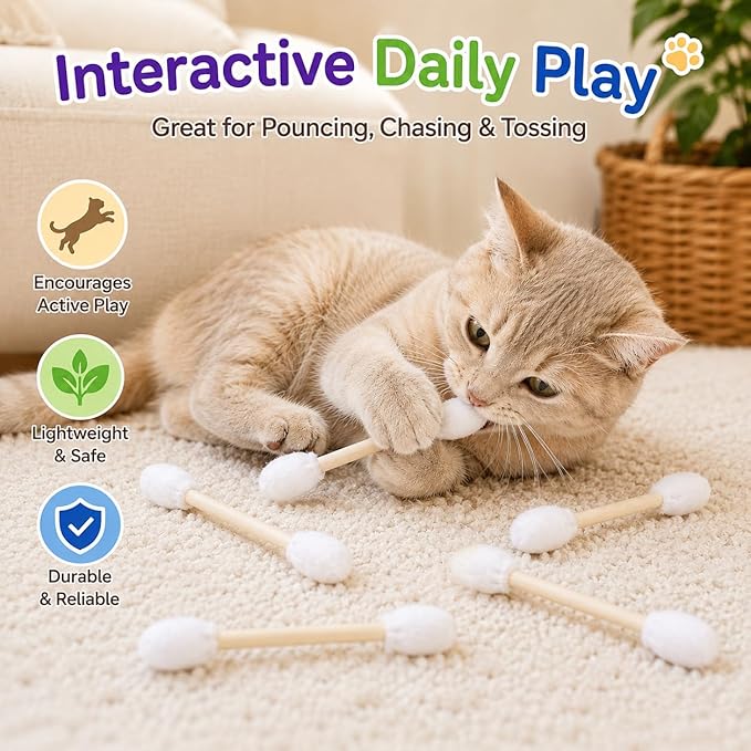 Cat Q Tip Toy with Catnip Cotton Swabs Qtip Cat Toy Pack Catnip Toys for Indoor Cats Giant Qtip Cat Toy Chew Sticks, Durable Felt Interactive
