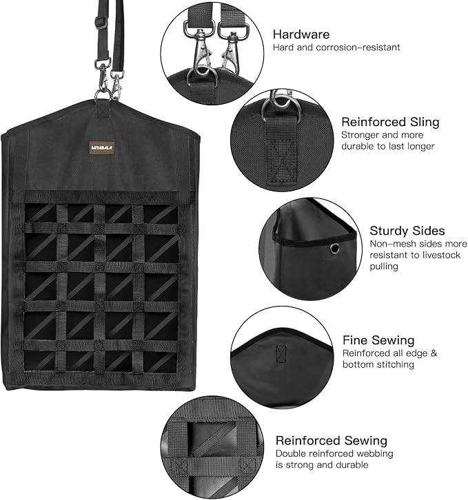 Ultra-Slow Feed Hay Bag for Horses, 3 Packs Hay Bags with Net Front Design,Wide Opening for Easy Filling,Two Types of Hanging for Feeding Goats, Sheep and Donkeys (3 Black)