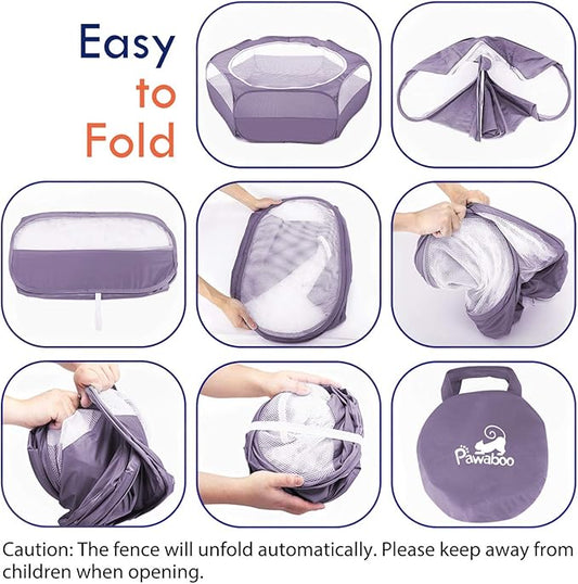 Pawaboo Small Animals Playpen, Waterproof Small Pet Cage Tent with Zippered Cover, Portable Outdoor Yard Fence with 3 Metal Rod for Chick/Kitten/Puppy/Guinea Pig/Rabbits/Hamster/Chinchillas, Purple