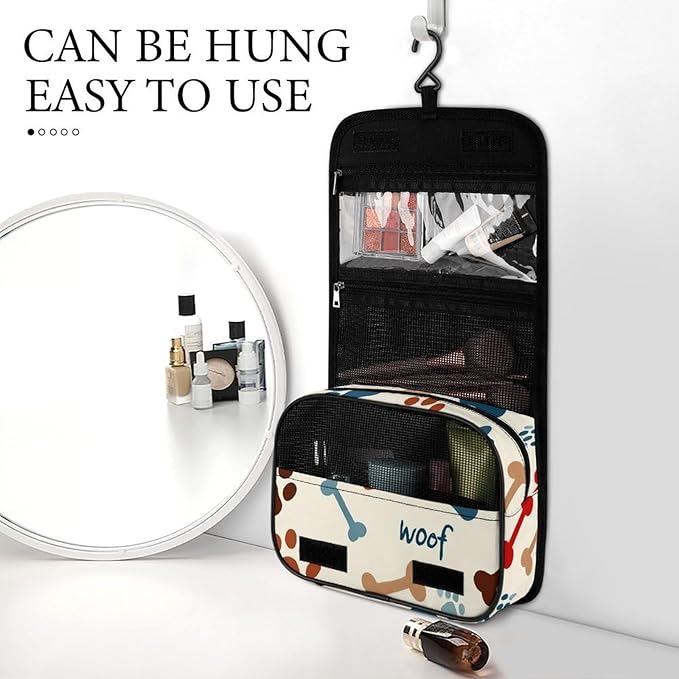 Hanging Travel Toiletry Bag Large Capacity Cosmetic for Daily Use, Christmas (Dog Paw Print Bones)
